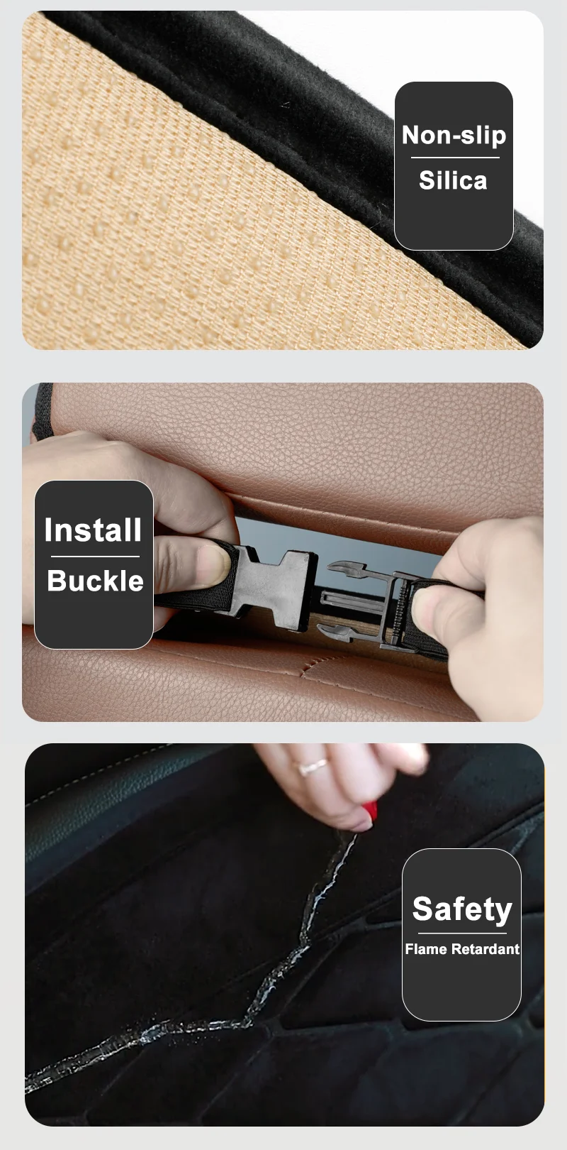 A series of pictures demonstrating how to install a comfortable seat belt in a car for a safe ride.