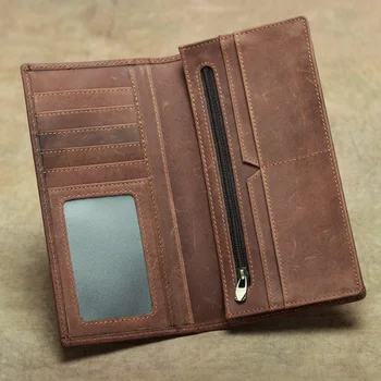 

high quality cow genuine leather wallet men 2019 Crazy horse leather long style vintage men wallets free shipping