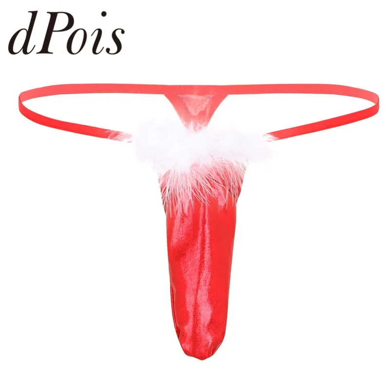 

Sissy Men Shiny Metallic Lingerie Long Sheath T-back Christmas Holiday Fancy Cosplay G-string Thong Briefs Underwear Panties