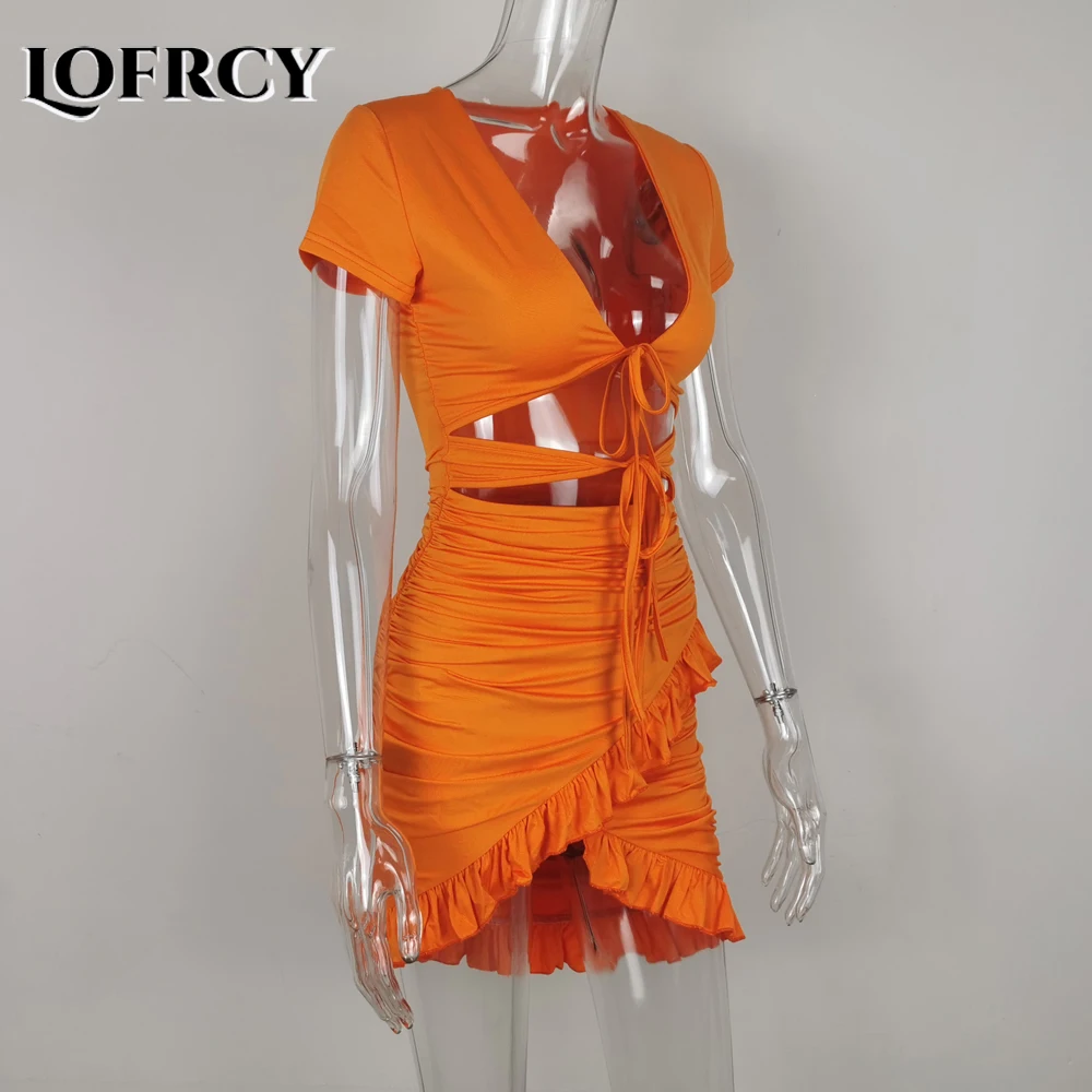 orange tie front dress