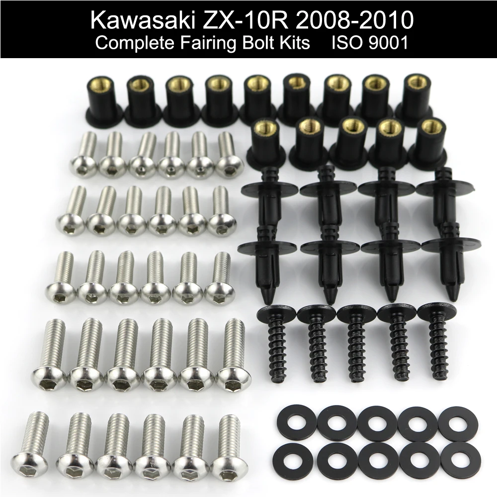 

For Kawasaki ZX10R ZX-10R 2008 2009 2010 Motorcycle Complete Full Fairing Bolts Kit Screws Nuts Faring Clips Stainless Steel