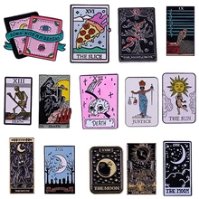 

Tarot Card Enamel Pin the Sun Moon Grim Reaper Death Justice Slice Night Circus Demons Badge Witch Witchcraft Divination Brooch