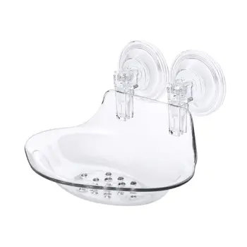 

All New Wall Mounted Soap Dish Holder Sponge Storage Box Rack Shelf Suction Cup No Drill