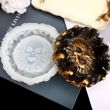 

Round skull pattern ashtray/storage box candle holder silicone mold can be used for home furnishing decoration