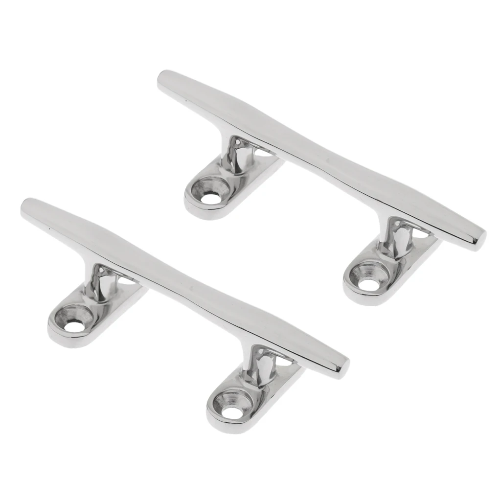 Set of 2 Deluxe 4'' / 100mm High Polished Stainless Steel Boat Dock Deck Line Rope Bar Cleat Open Base