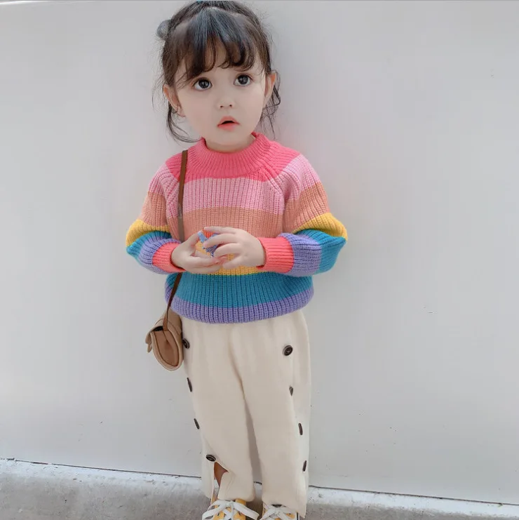 

Will Grab 19 0 Point 32.9 GIRL'S Sweater GIRL'S Crew Neck Long Sleeve Stripes Article Knit Low Waist Jersey Sweater Fashion