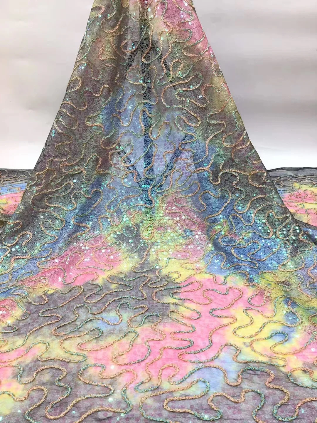 

New High-quality Sequin Embroidery Soft Hollow Lace Fabric African Sequin Fabric Lace Dress Material D4200