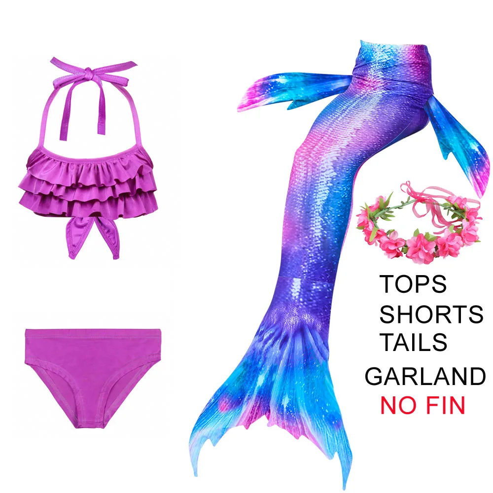 DH54-2 Рождественский детский купальник русалки для девочек, цветное бикини, детский раздельный купальник, хвост русалки с монофином, плавник, гирлянда, парик - Цвет: DH54-2