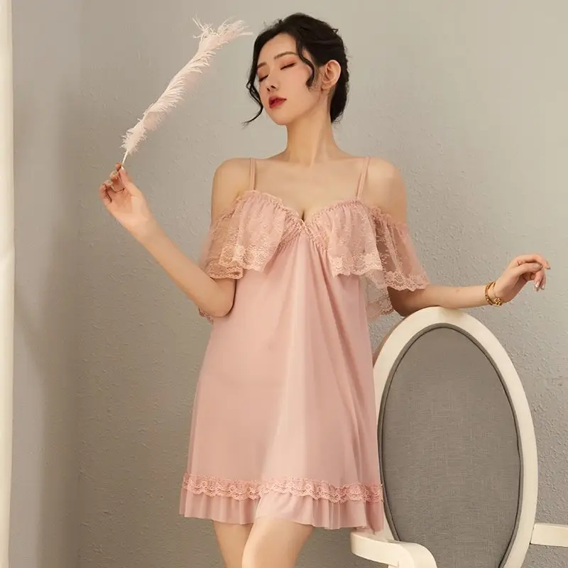 Women Vintage Princess Nightgowns Spaghetti Strap Nightdress Lace Negligee Sleepwear Lingerie Dress Wedding Gowns Nightie Night