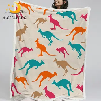

BlessLiving Kangaroo Throw Blanket Cartoon Kids Bedding Australian Animal Sherpa Blanket Colorful Furry Blanket Mantas De Cama