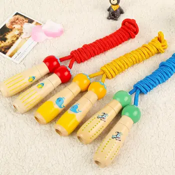 

Wooden Cartoon Animal Jumping Rope Children's Fitness Toys Flower Color Length Adjustable Rope Skipping For Primary School
