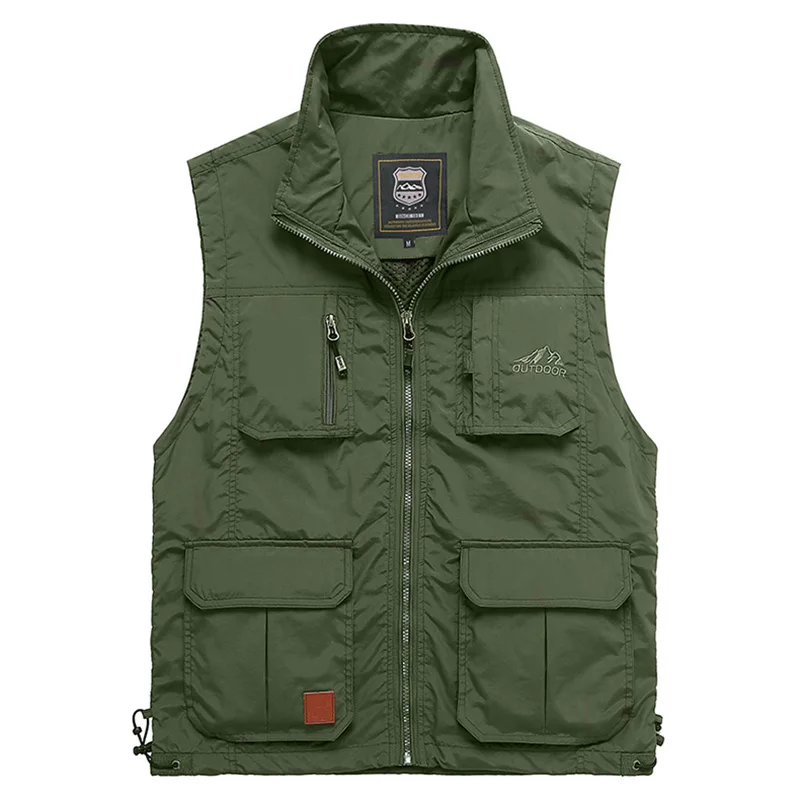 Military Green Vest Летний сетчатый тонкий жилет с несколькими карманами для мужчин, большой размер, мужская повседневная куртка без рукавов 6 цветов с множеством карманов, жилет для репортёров - Цвет: Military Green Vest