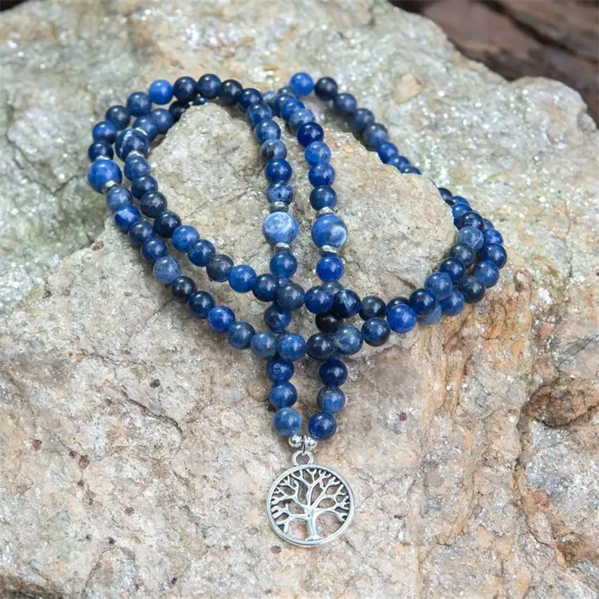 Мужской браслет Sodalite mala 6 мм 108 бусин древо жизни подвеска исцеляющая счастливая