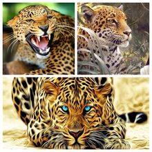 GATYZTORY 5D алмазная живопись полный квадрат DIY домашний декор мозаика Стразы Картина на холсте с логотипом на холсте Настенная картина живой Леопард