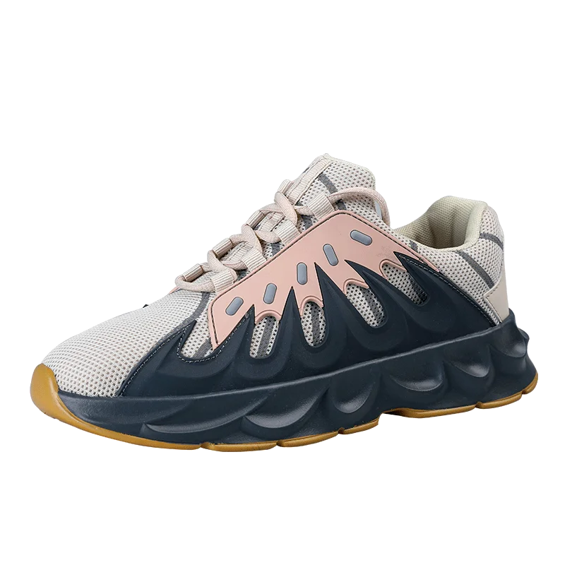 Вулканическая подошва повседневная спортивная мужская обувь Flyknit на шнуровке уличные кроссовки легкие трендовые мужские модные кроссовки - Цвет: Бежевый