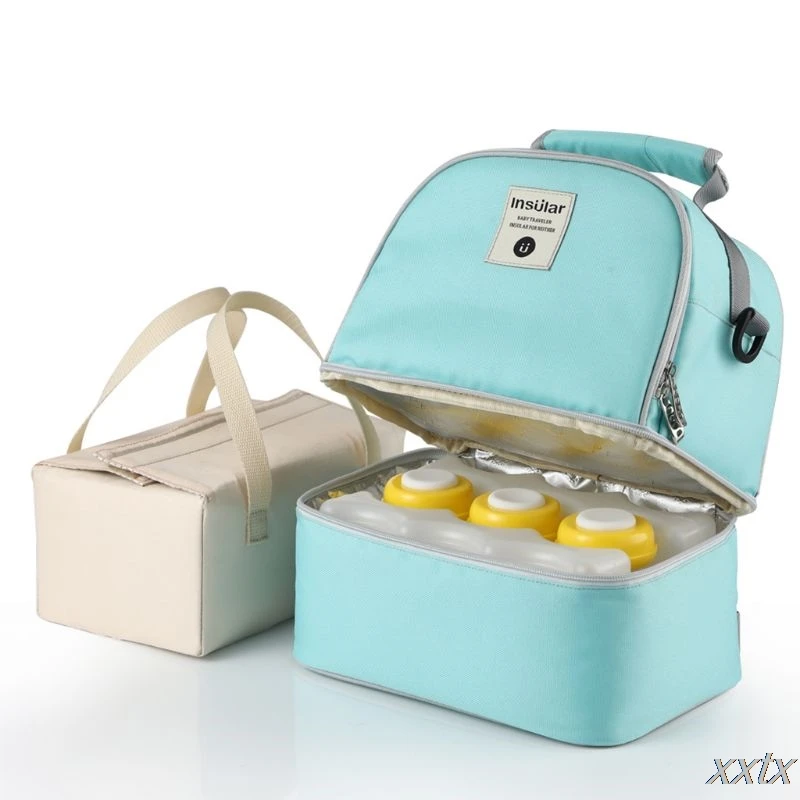 

Double Layer Breast Milk Cooler Bag Moistureproof Backpack with Ice Pack Bottle A69C