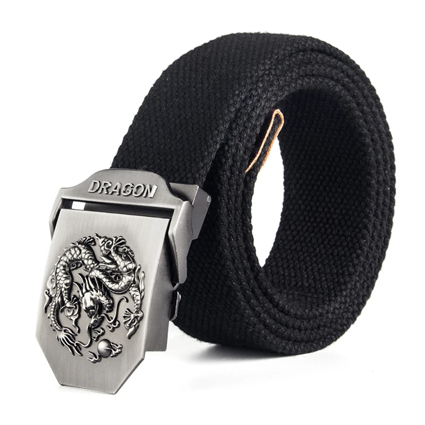 

12 Types Mens Belt Canvas Army Belt For Jeans Dragon Metal Buckle Strap Male Tactical Belt Long Adjustable Black Waist Belt