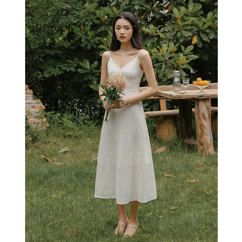 

Women Long Sequins Slip Dress Summer 2022 Runway Elegant Vintage Strappy Korean Retro Fairy Casual Beach Vacation Party Vestidos