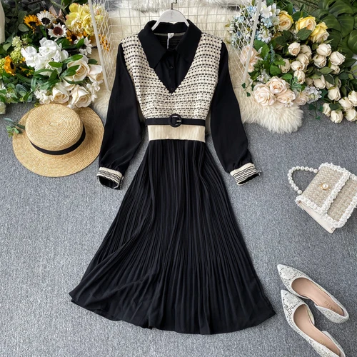 new fashion women's clothing Suit vest pleated dress two-piece suit dresses - Цвет: Черный