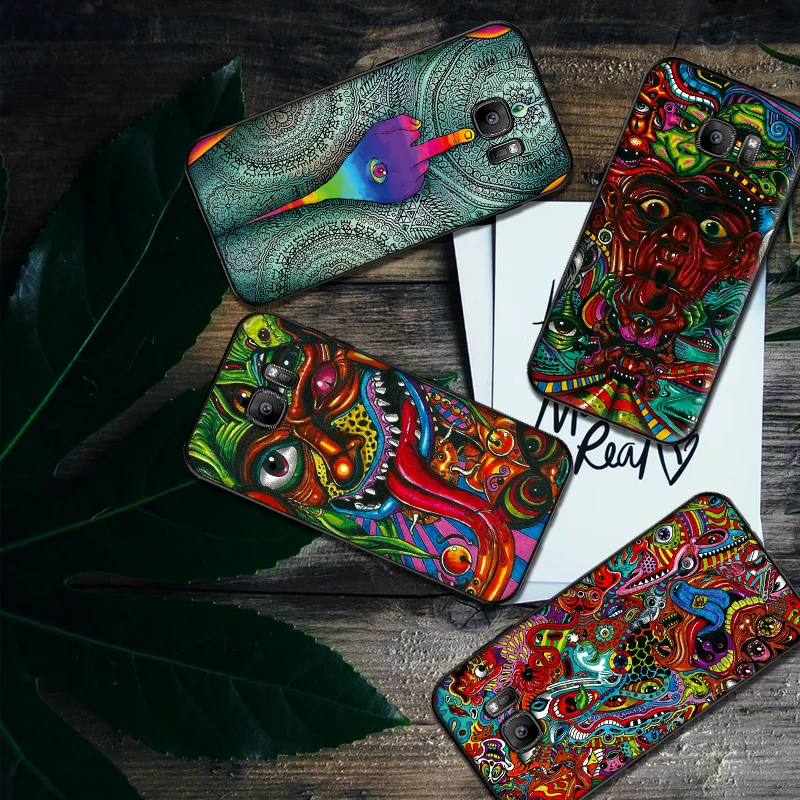 Luxury Black Case For Samsung A3 4 5 6 plus A8 9 A10 A20 30 A40 50 A60 A70 2017 M40 J6 Cover Art color illusion graffiti | Мобильные