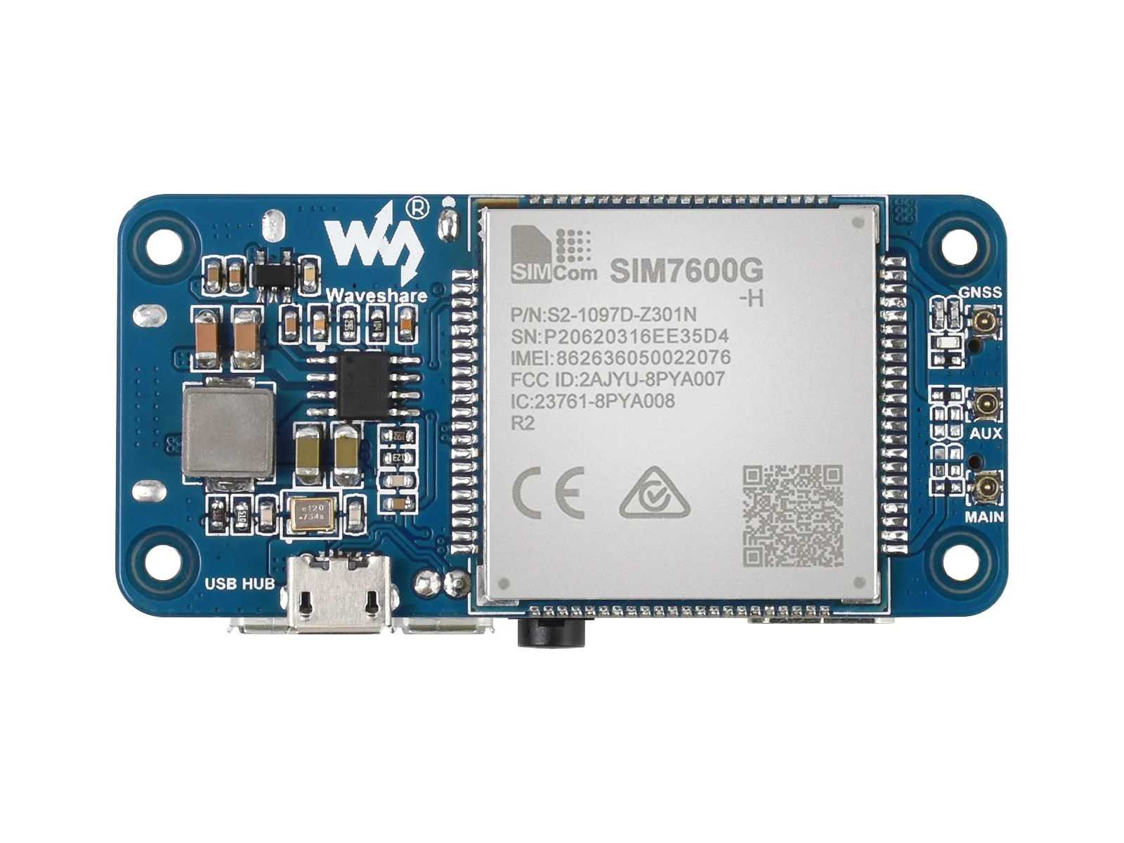 Waveshare SIM7600G-H 4G Hoed (B) for Raspberry Pi, lte Cat-4 4G / 3G / 2G , Gnss Ŵ, ۷ι 
