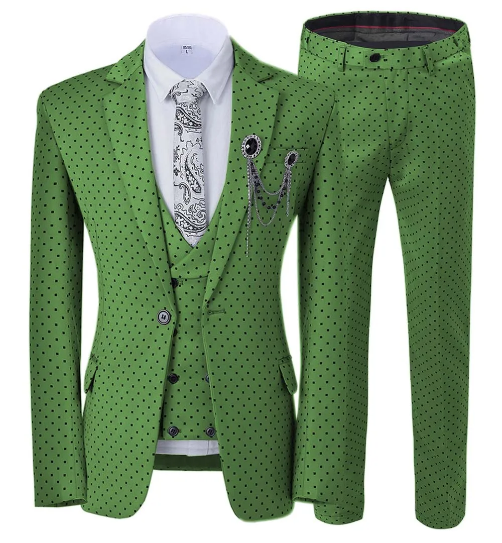 Мужские костюмы с волнистыми точками из трех частей, мужские вечерние костюмы, повседневные деловые костюмы для путешествий на свадьбу(Блейзер+ жилет+ брюки - Цвет: Olive Green