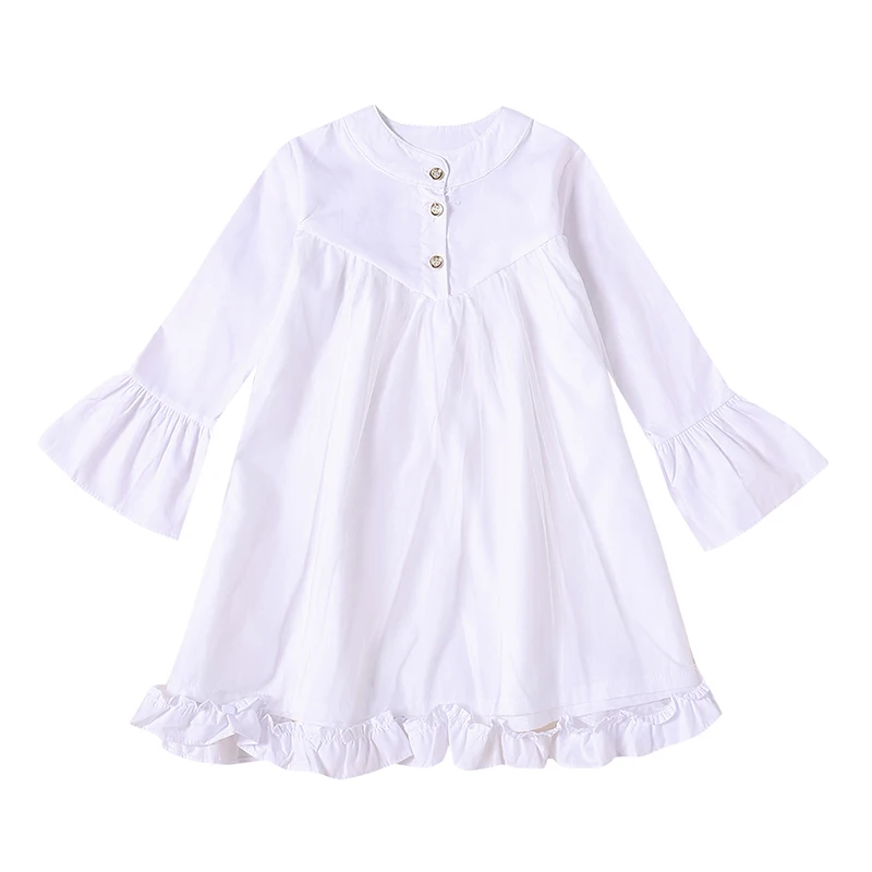 

Kids Girls Dress 0-6Years Cute Casual Long Sleeve Dress Costume Baby Cotton Solid Pattern Children Dresses#E