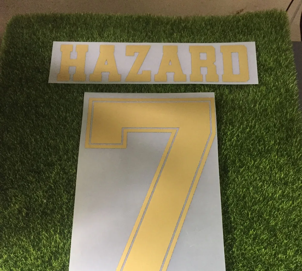 

Top Quality 2019-2020 #7 Hazard Nameset James Bale Modric Isco SERGIO RAMOS Printing Customize Any Name Number Iron Soccer Patch