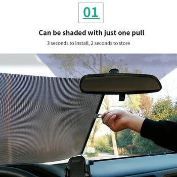 

Car Telescopic Windshield Shutter Black Durable Auto Sunlight Curtain With Three Suction Cups Solar Mosquito Dust Protection