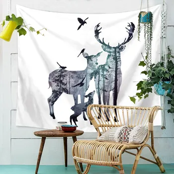 

Deer City Building Rabbit Feather Tapestry Art Illustration, Wall Hanging for Bedroom Living Room Dorm Home Decor