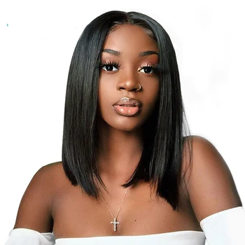

5x5 PU Silk top Short Long wig Jet Black Lace front wig Large Cap Size Straight U part wig With Baby Hair for Black Women