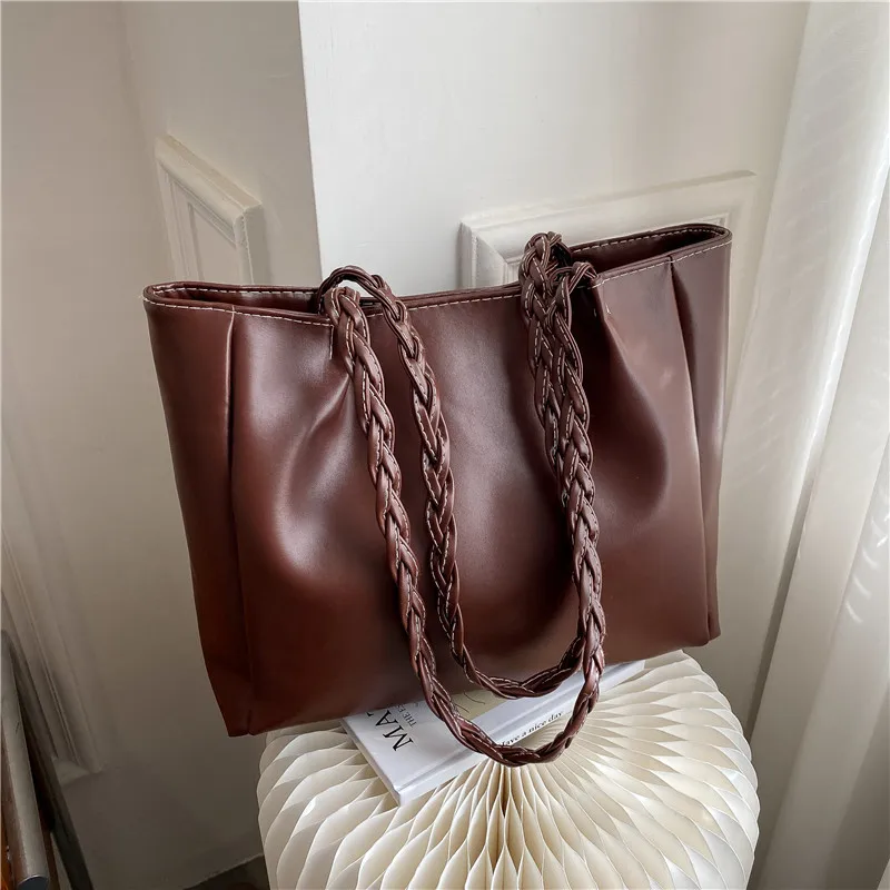 New Rope Strap Casual Tote Bags For Women Solid Pu Leather