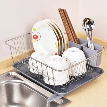 

Durable Stainless Steel Kitchen Draining Rack Plates Organizer Stoarge Shelf - Main Silver + Grey