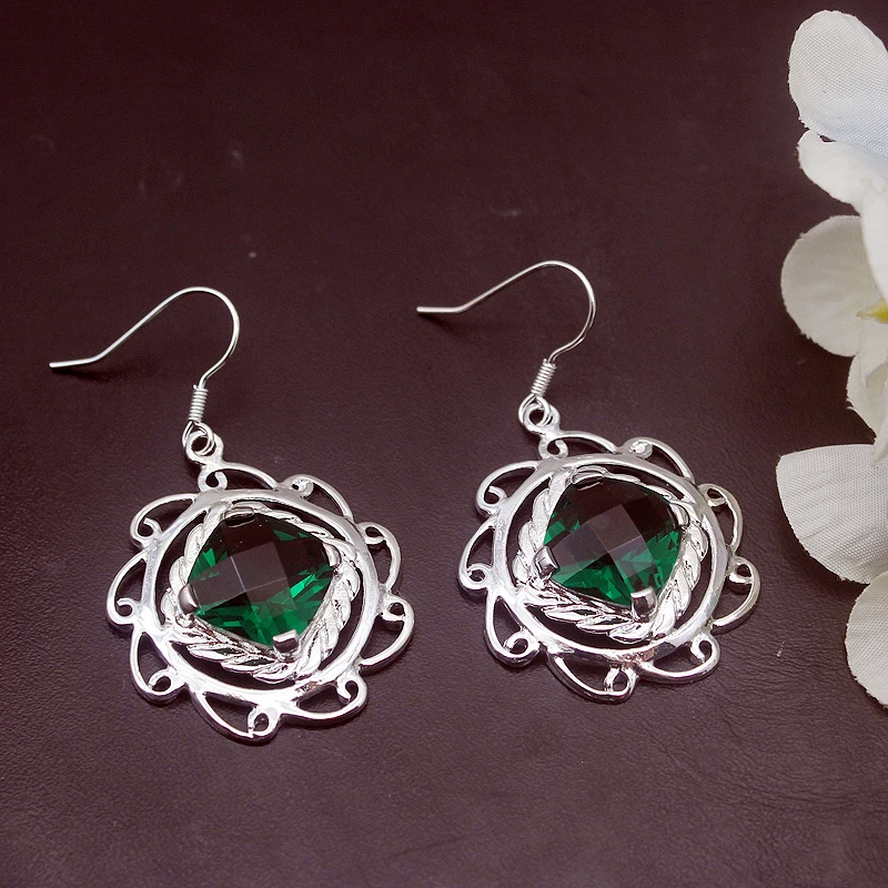 Hermosa удивительные квадратные серьги с посеребренным покрытием Emeraldd GreenTopaz для