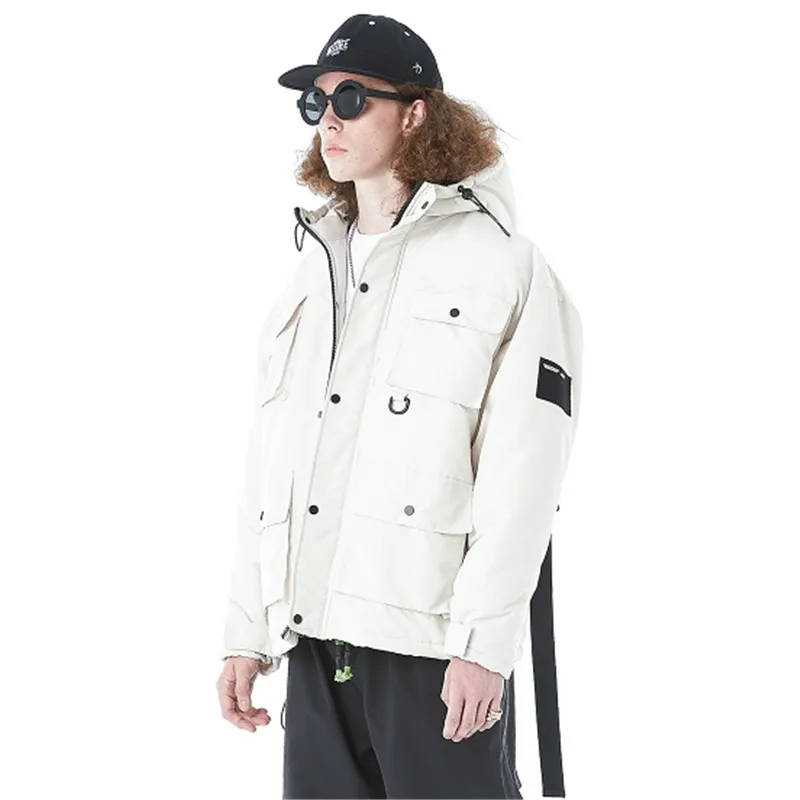 Новинка, мужские отстегивающиеся пальто, зимняя повседневная мужская куртка, Мужская свободная утолщенная верхняя одежда с капюшоном, теплое пальто, верхняя брендовая одежда - Цвет: Бежевый