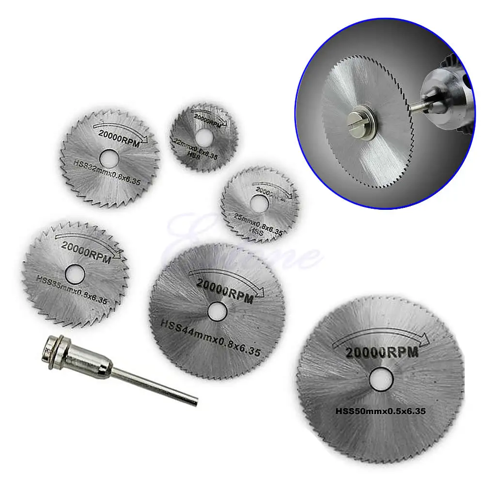 

6PCS HSS Rotary Circular Saw Blades Tool Cutting Discs Mandrel For Dremel Cutoff