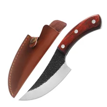 High Carbon Steel Forged Boning Knife Chef Knife Butcher Slicing Knife Outdoor Hunting EDC With Leather Sheath Machete Cuisine psrk very sharp mini handmade forged damascus steel high quality steel hunting knife edc tools with excellent leather sheat