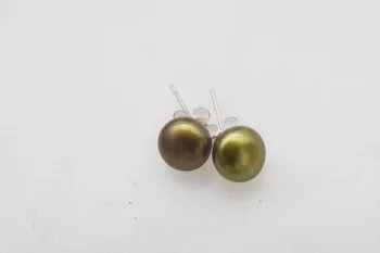 

one pair unique green 7-8mm coin stud freshwater pearl earrings wholesale beads FPPJ nature