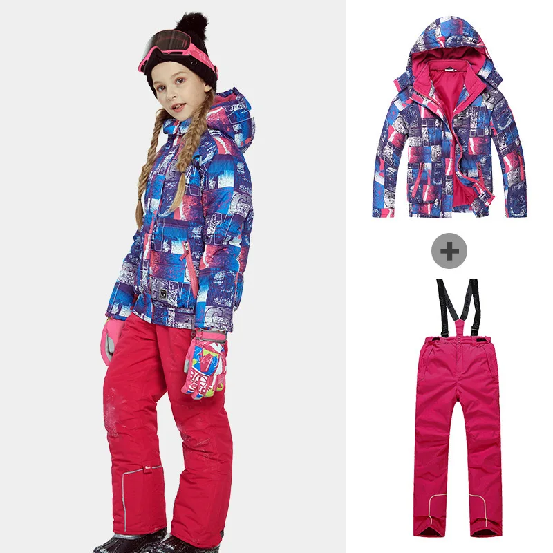 Детский лыжный костюм ветрозащитная Водонепроницаемая детская Лыжная одежда теплая куртка и штаны, комплект для девочек и мальчиков, зимняя Лыжная одежда для занятий сноубордингом