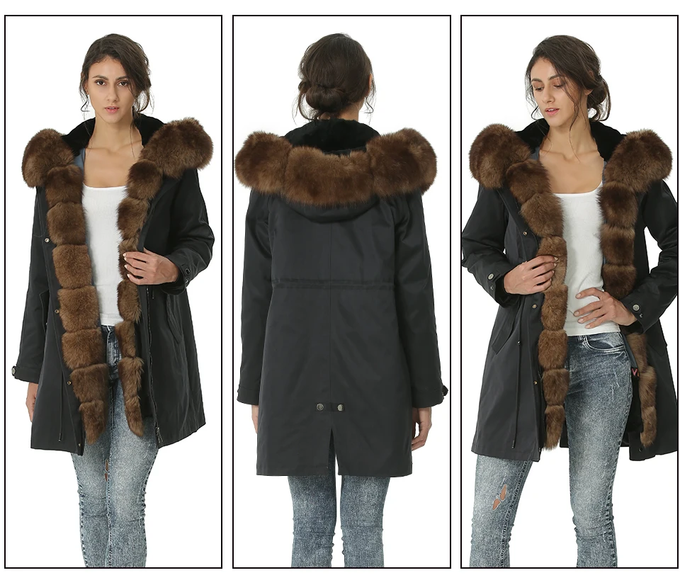 Лисий мех пальто Зимние пальто натуральный мех женская меховая парка с капюшоном женская осенняя одежда теплое роскошное пальто для женщин
