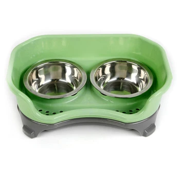 

LUDA Pet Stainless Steel Anti-Drop Double Bowl Higher Splash Proof Baffle Anti-Sliding Dog Dishes for Pet Dog Cat Feed