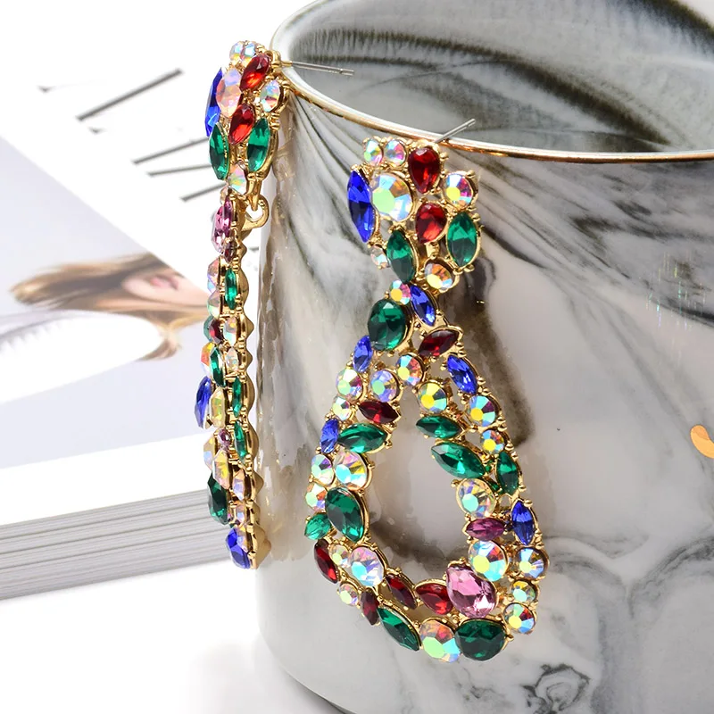 ZA новые Висячие длинные серьги в форме капли с разноцветными кристаллами Pendientes ювелирные аксессуары для женщин