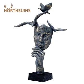 

NORTHEUINS Resin Retro Mask Miniature Figurines for Home Thinker Statues Head Sculpture Interior Decoration Christmas Desk Decor
