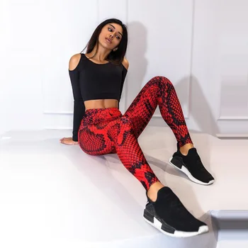 

Quality Red Women Snake Printed Leggings Women Push up Fitness Legging Sporting Slim Jeggings Casual Pants Knitted Ankle-length