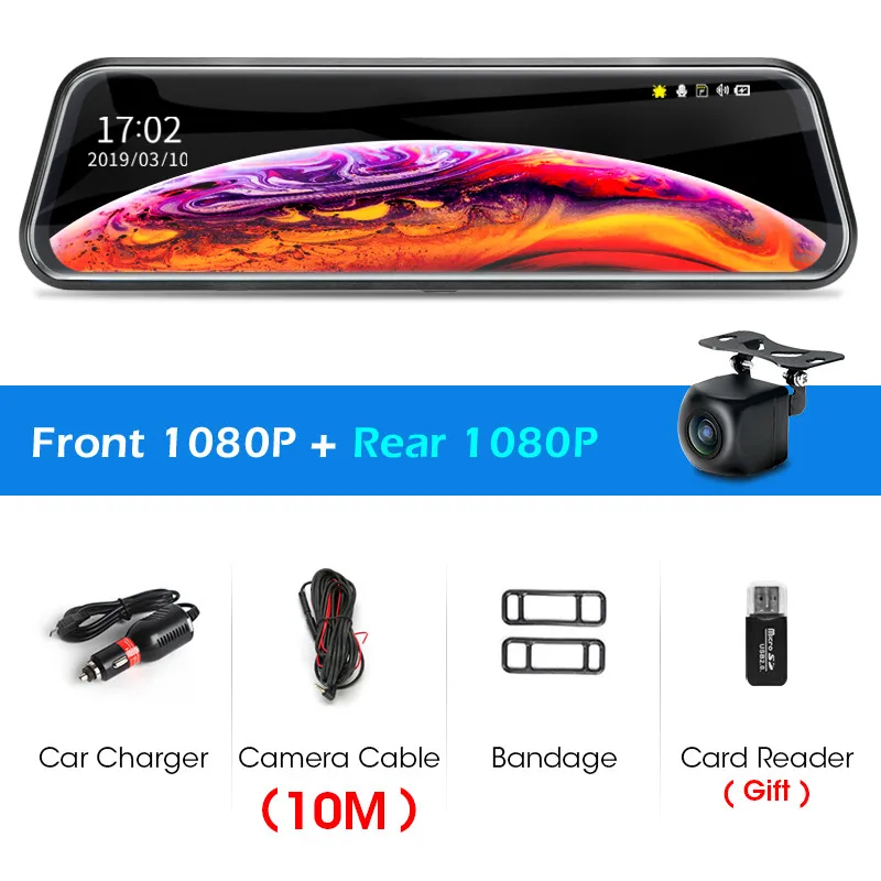 Jansite 10 дюймов Видеорегистраторы для автомобилей FHD 1080P Dash Cam зеркало заднего вида зеркало потоковый медиа-Сенсорный экран регистратора заднего вида камеры заднего вида - Название цвета: with 10m camera