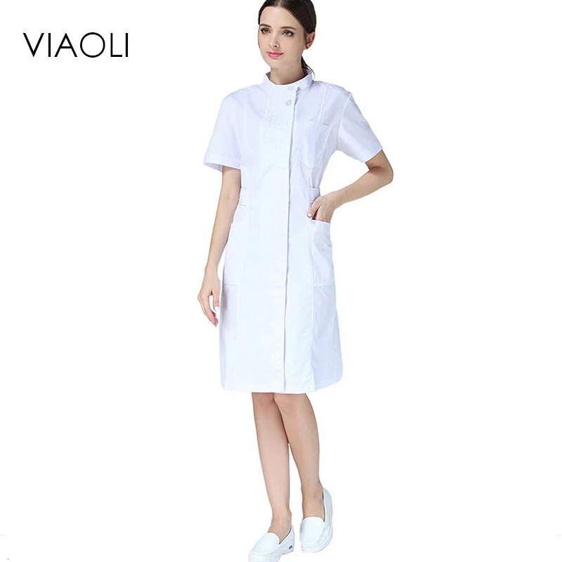 Viaoli Medical Cloth Coat Clothing Scrubs Hospital Uniform Short Sleeve Nurse Uniforme Medicos Lab White Doctor Lapel Collar