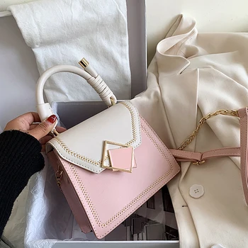 

PU Leather Contrast Color Crossbody Bags For Women 2020 Fashion Small Shoulder Bag Female Handbags Travel Bags with handle