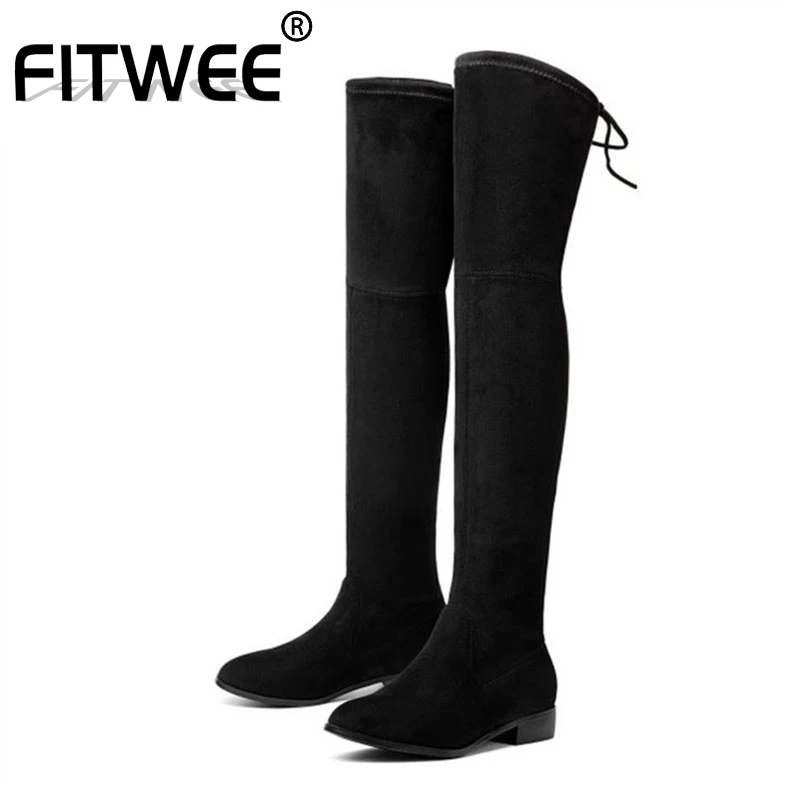 

FITWEE 2020 Hot Sale 8 Colors Women Fashion Elastic Bootie Boots Over Knee Soft Winter Warm Fur Office Shoes Women Size 34-43