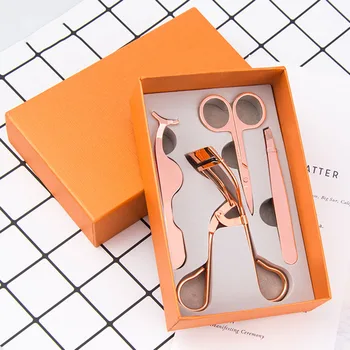 

4Pcs Eyelash Makeup Tools Set Mini Eyelash Curler False Eyelashes Extension Tweezers Scissors with Storage Box