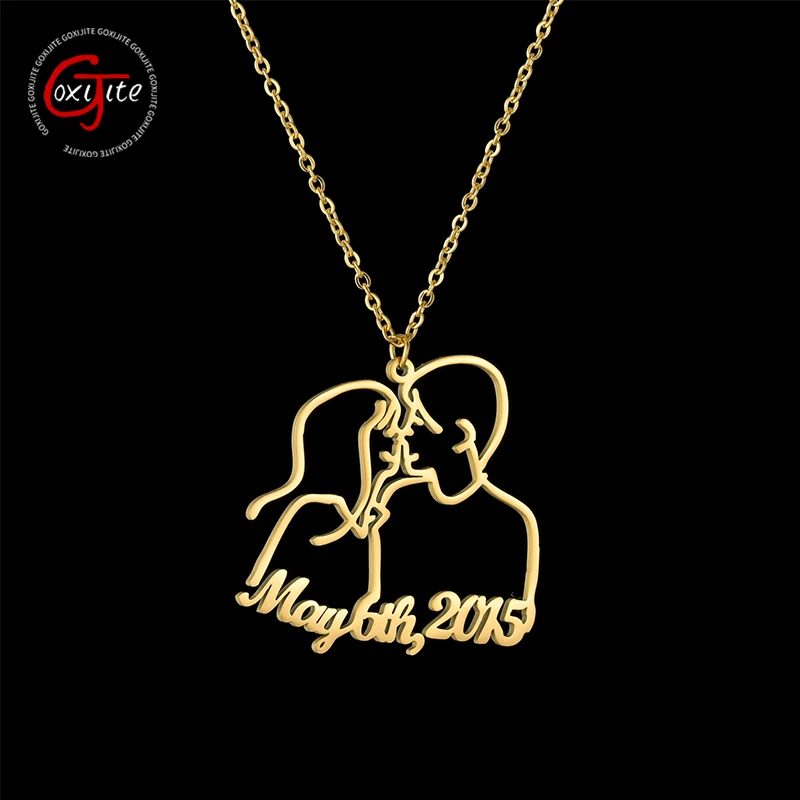 

Goxijite Custom Name Date Necklace For Women Stainless Steel Personalized Couple Avatar Nameplate Necklaces Gift Drop Shipping